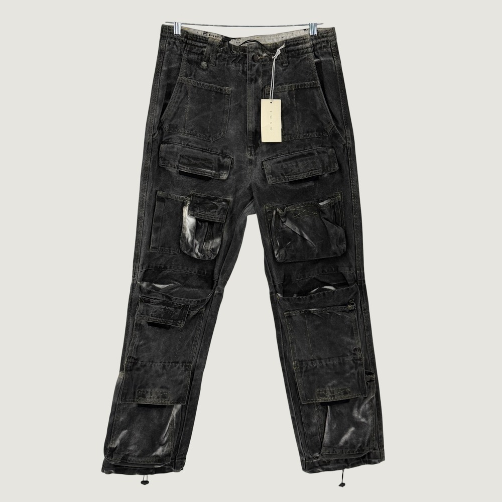 mnml Baggy Skater Cargo Denim Pants Black Size 32 Y2K Streetwear NWT